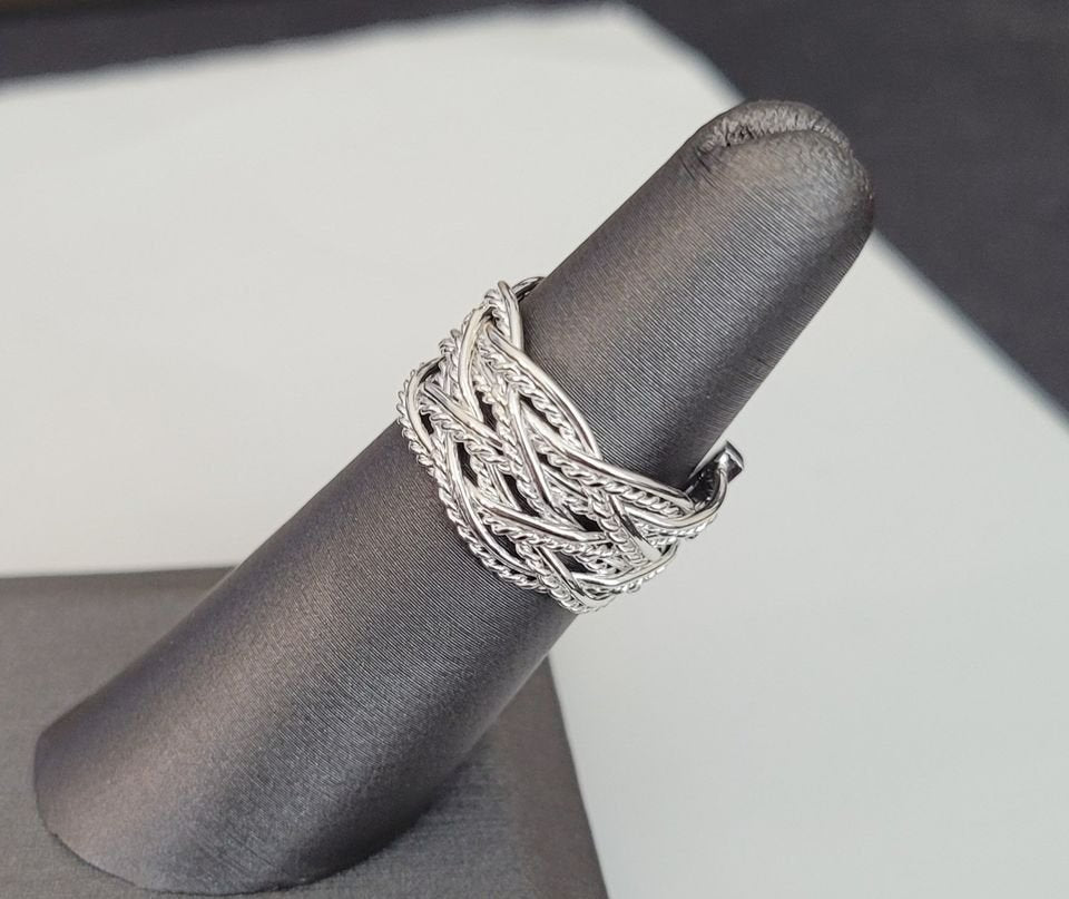 925 Sterling Silver Net Weave Mesh Open Reticulated Cocktail Ring