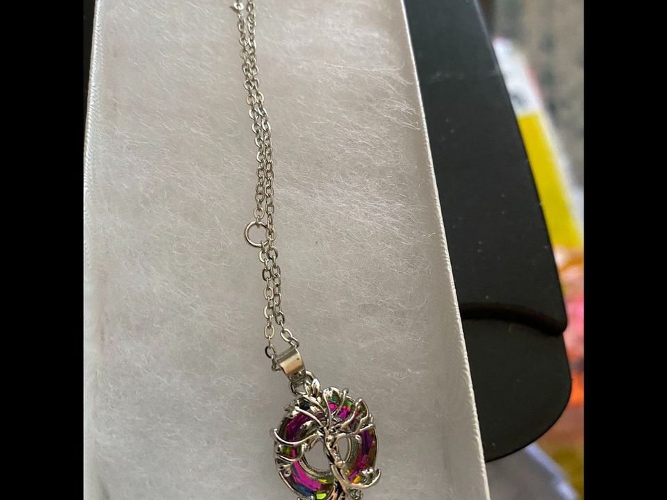 Purple Mystic Rainbow Tree of Life Circle Necklace