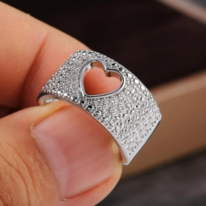 925 Sterling Silver Full Hollow Heart Shaped Ring