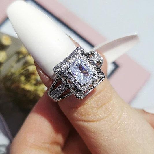 925 Sterling Silver Square Cut Inlaid Engagement Ring