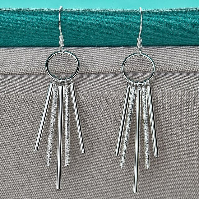 925 Sterling Silver Five Rod Dangle Tassel Earrings