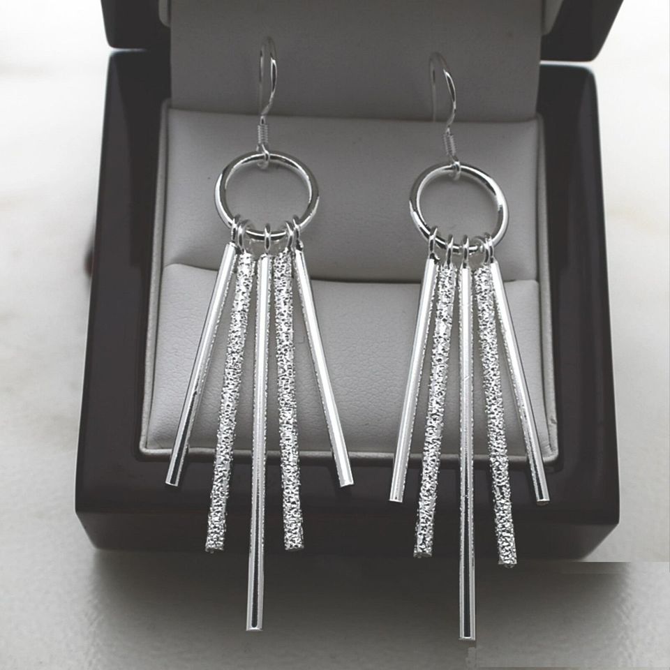 925 Sterling Silver Five Rod Dangle Tassel Earrings