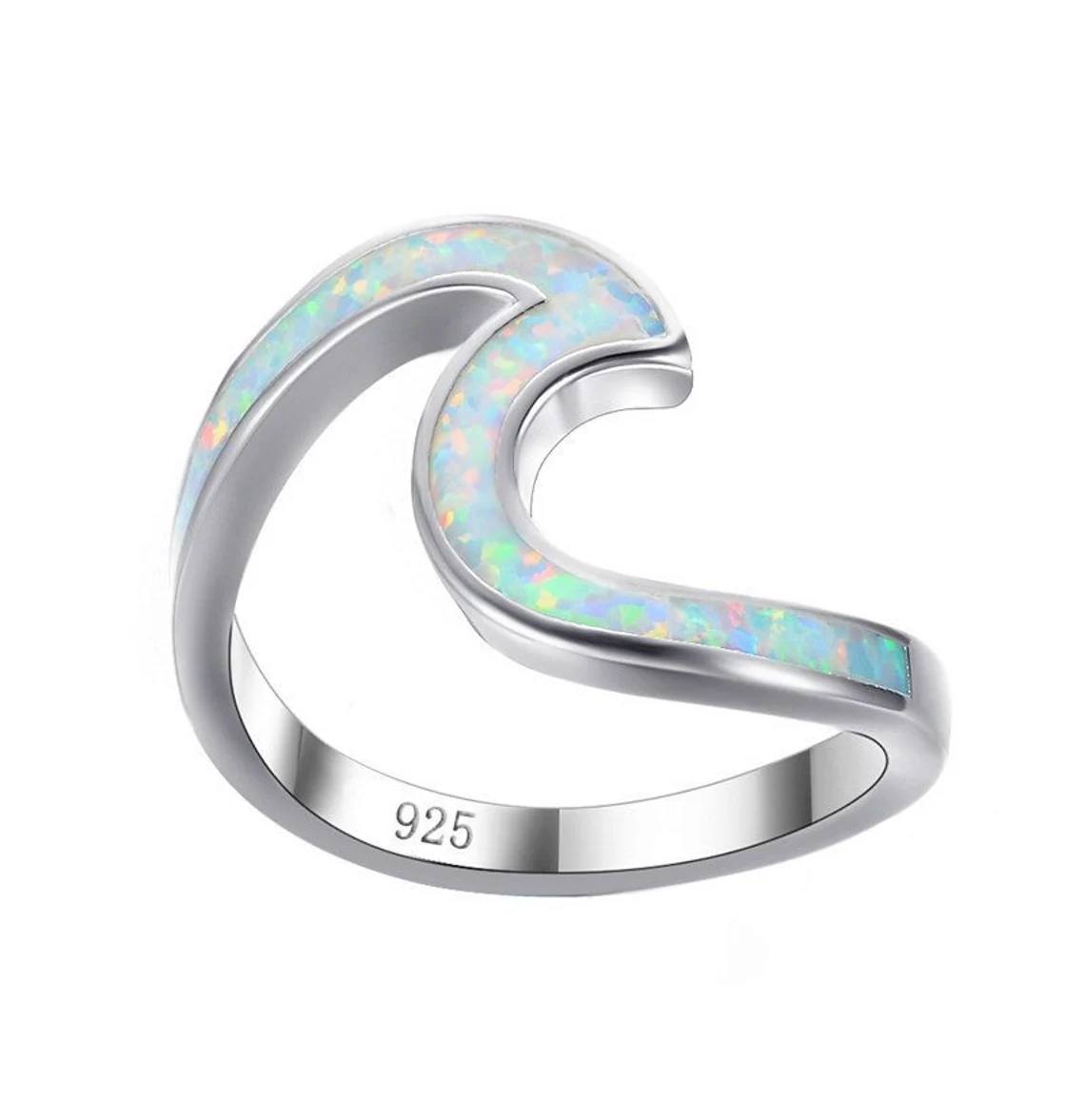 Unique White Opal Wave Silver Ring