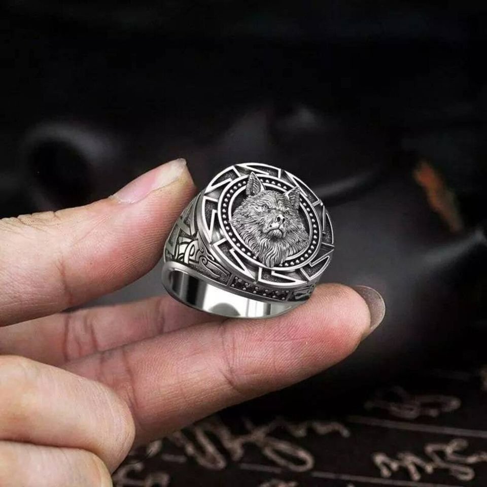 Men's Vintage Retro Wolf Totem Silver Punk Ring