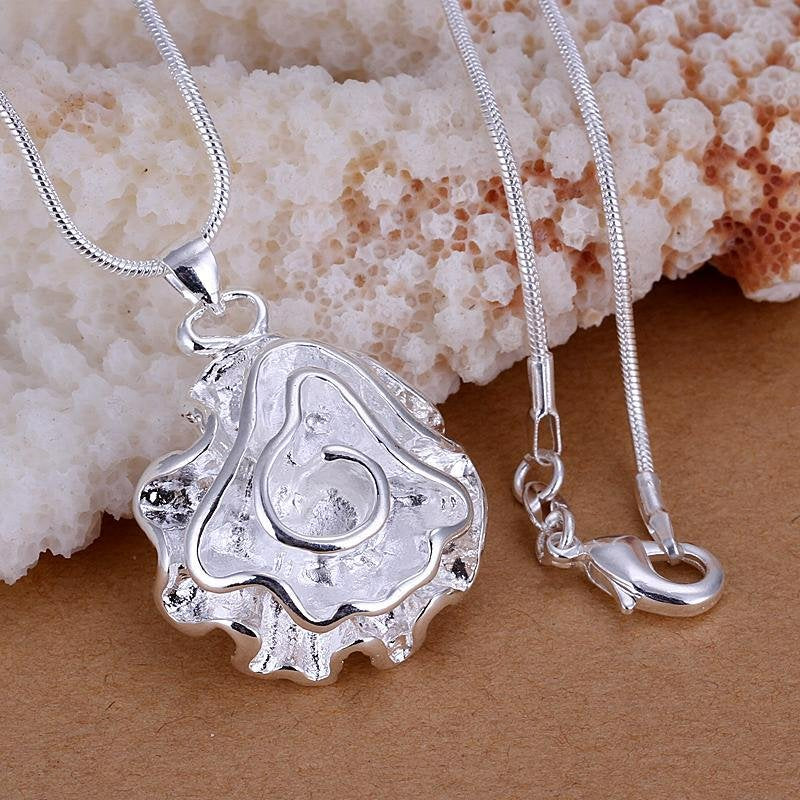 Classic Rose Sterling Silver Pendant Necklace Earrings & Chain Set