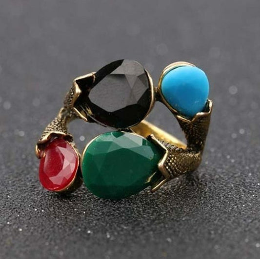 Boho Colorful Resin Vintage Turkish Antique Gold Ring