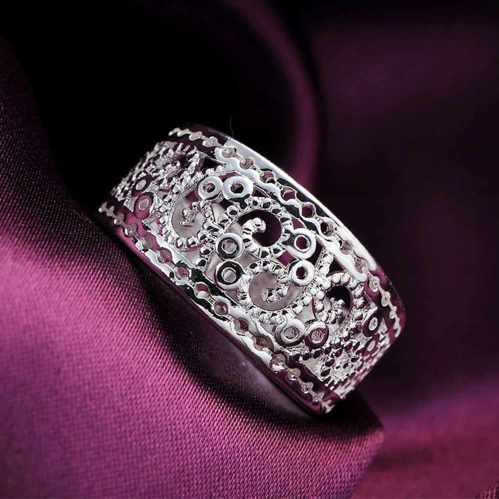 925 Sterling Silver Retro Hollow Ring
