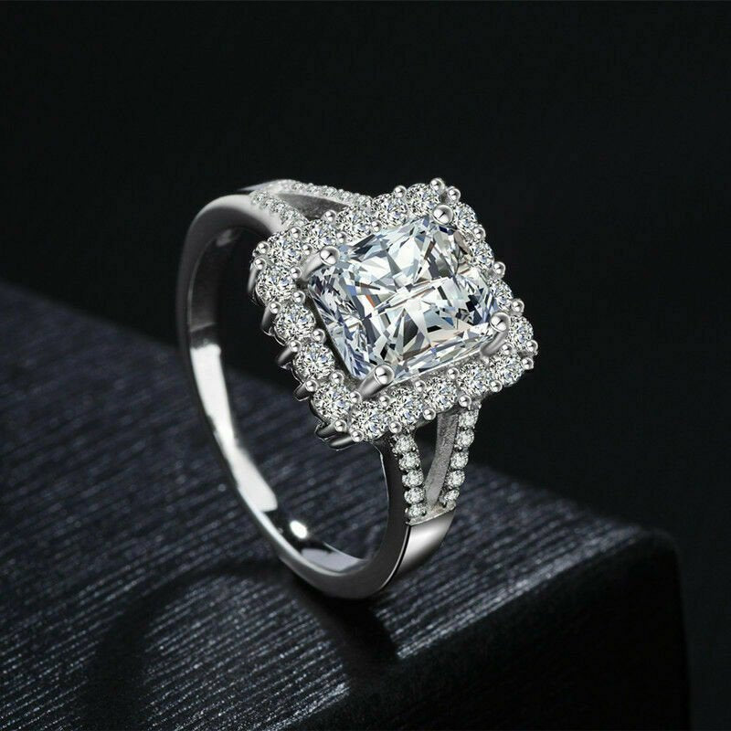 925 Sterling Silver Square Gemstones Engagement Ring