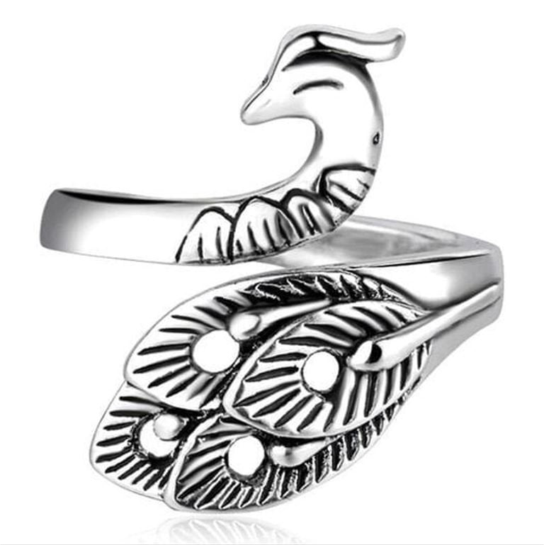 Retro Peacock Open Carved Vintage Silver Ring