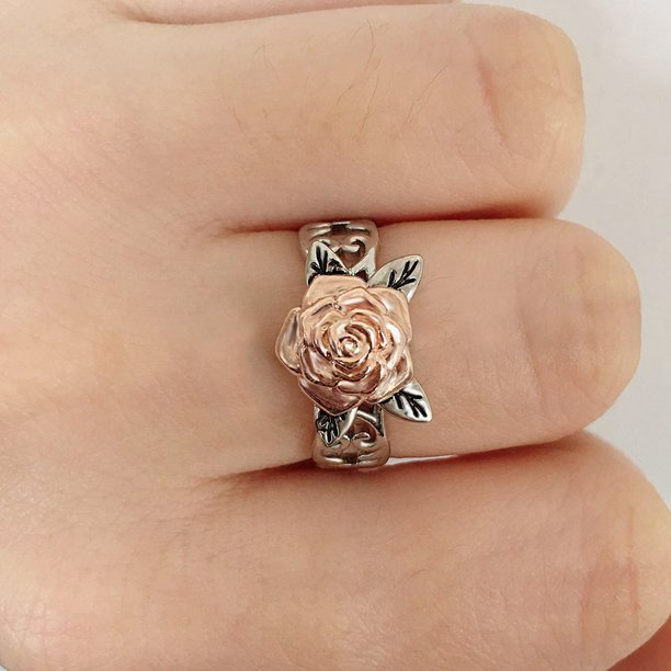 Exquisite Silver Floral Rose Flower Ring