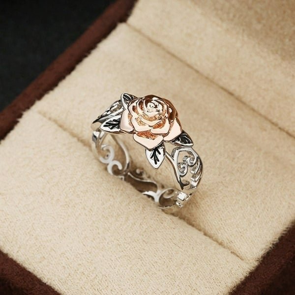 Exquisite Silver Floral Rose Flower Ring