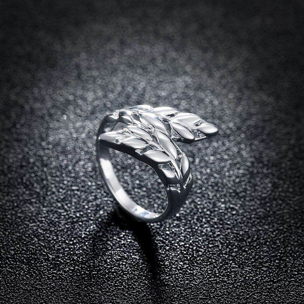 925 Sterling Silver Retro Leaf Vine Open Ring