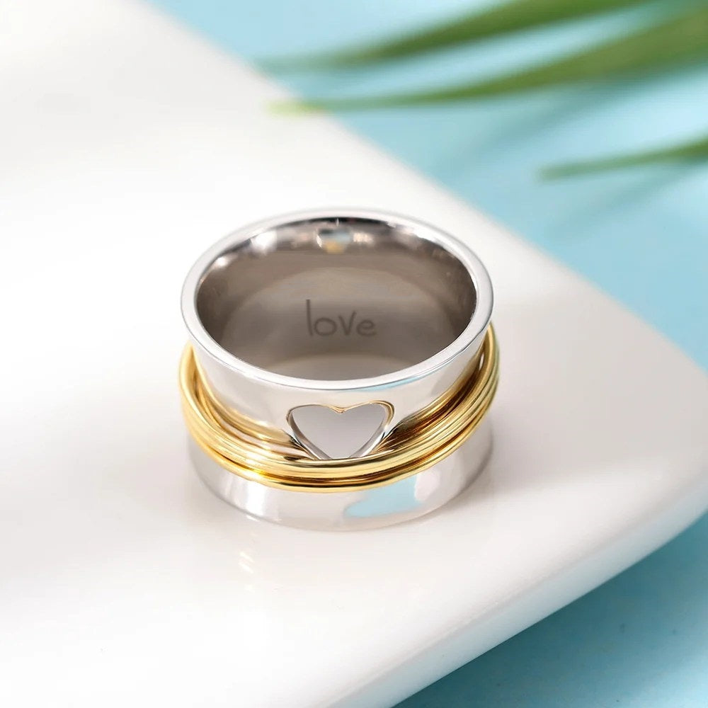 Creative Hollow Heart With Love Two Tone Ring