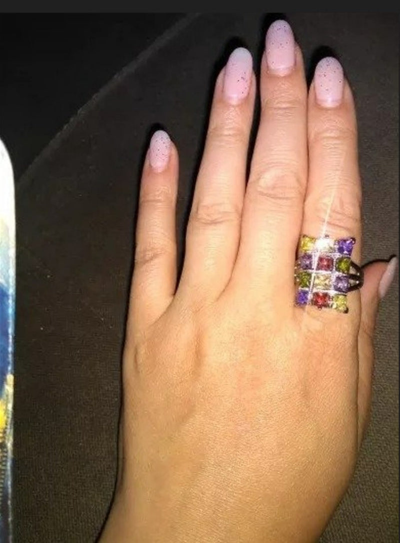 Colorful Multicolor Garnet Topaz Silver Geometric Ring
