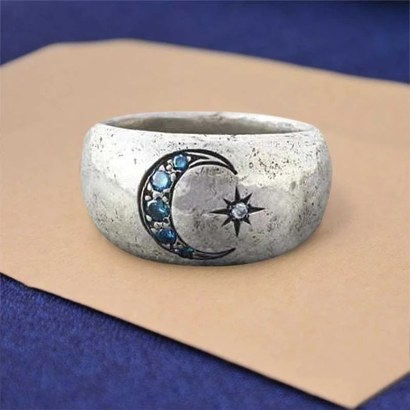 Bohemian Vintage Sun Moon Silver Retro Ring