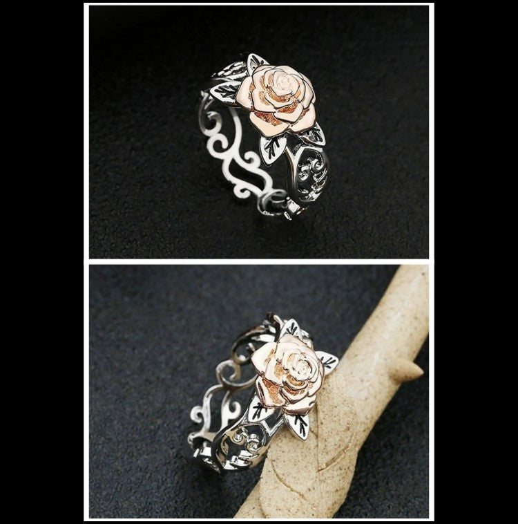 Exquisite Silver Floral Rose Flower Ring