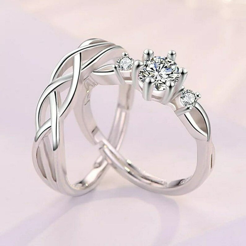 2pcs Sterling Silver Love Intertwined Matching Couples Rings