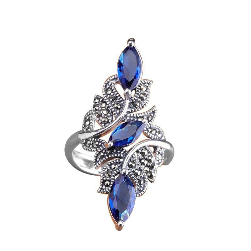 Vintage Faux Blue Sapphire Antique Silver Art Deco Ring