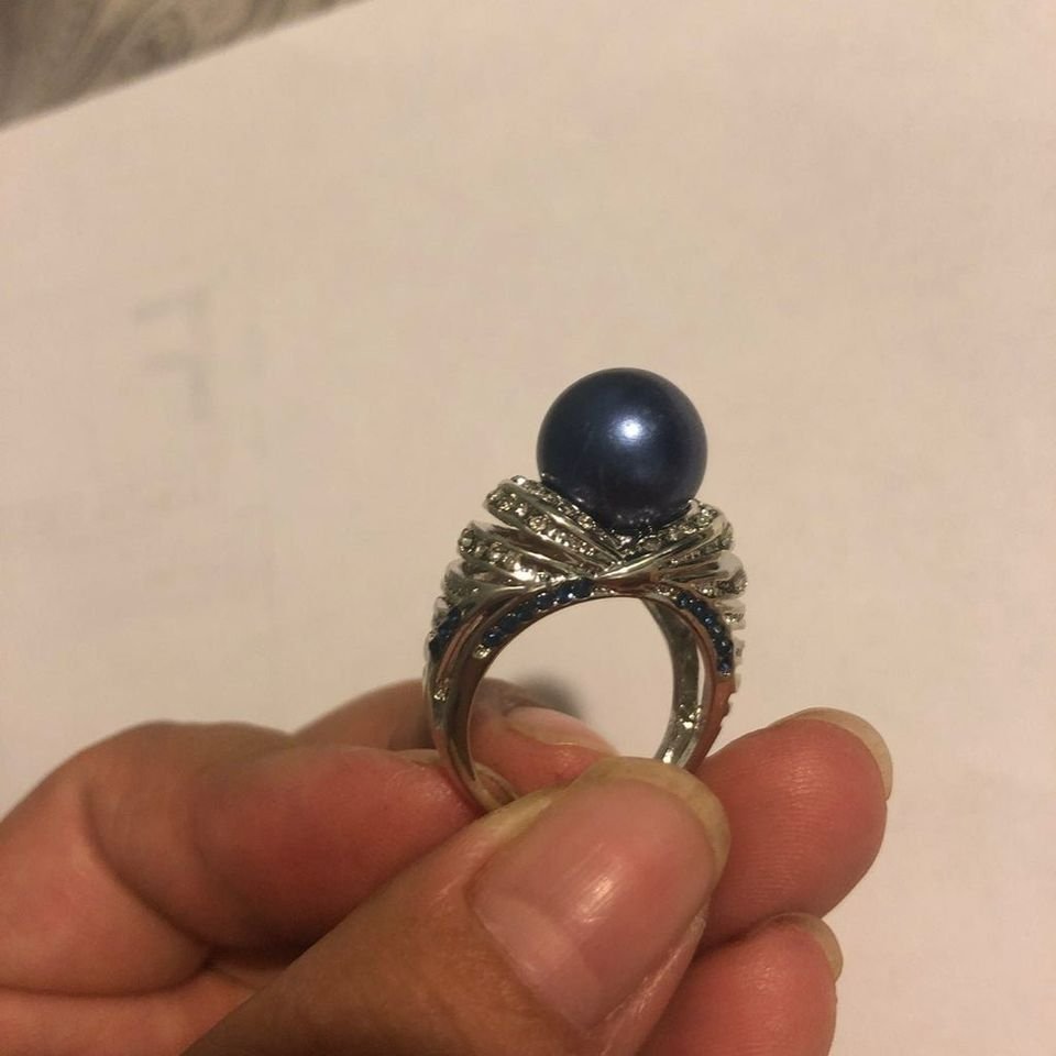 Brilliant Round Round Blue Pearl Grey CZ Crystal Ring