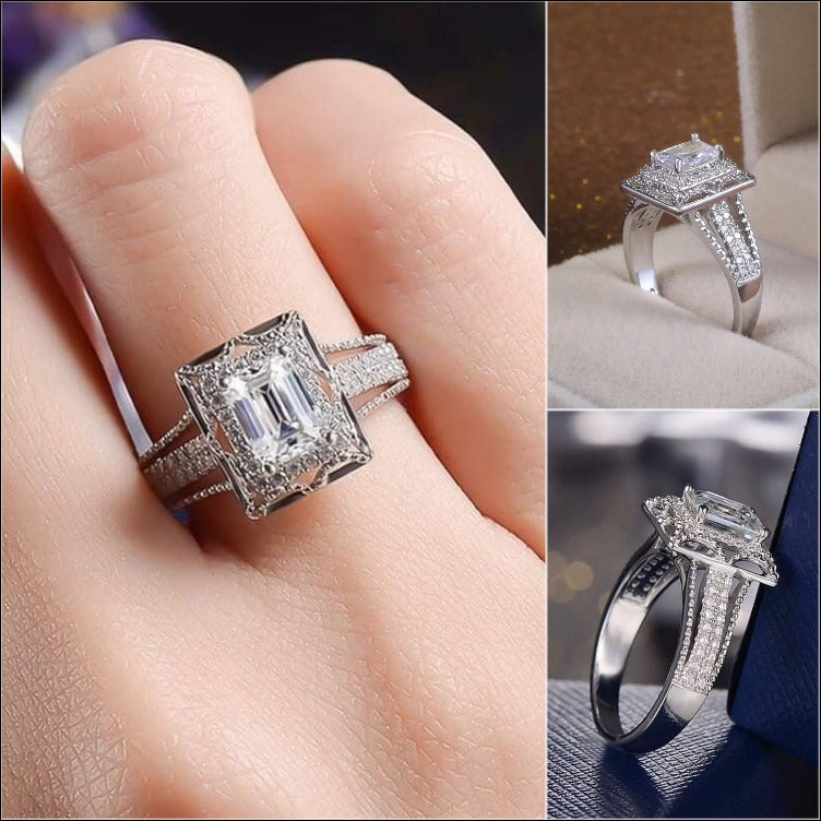 925 Sterling Silver Square Cut Inlaid Engagement Ring