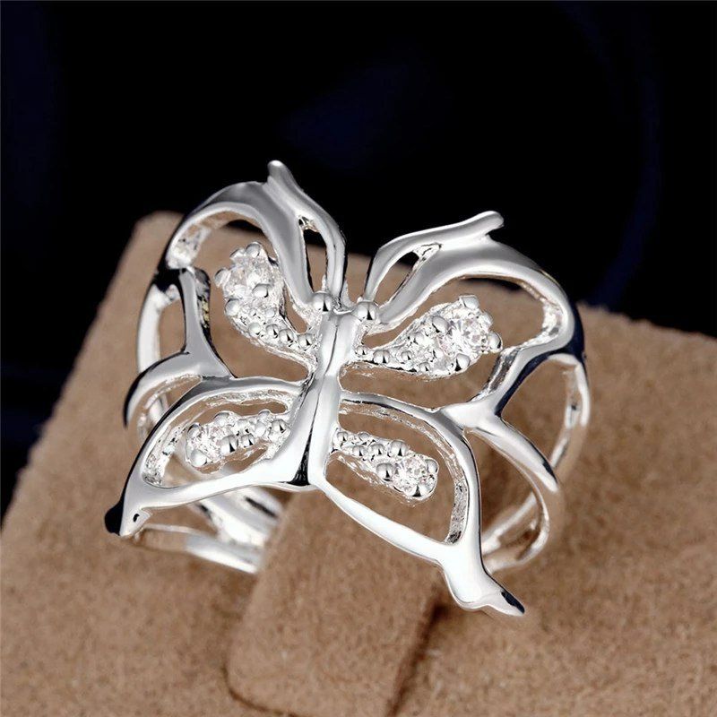 925 Sterling Silver Retro Butterfly Open Hollow Ring