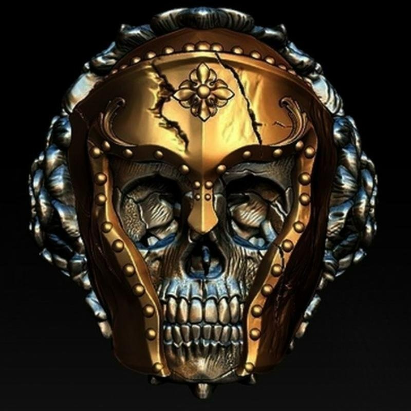 Huge 25mm Viking Warrior Demon Black Skull Biker Gold Helmet Ring