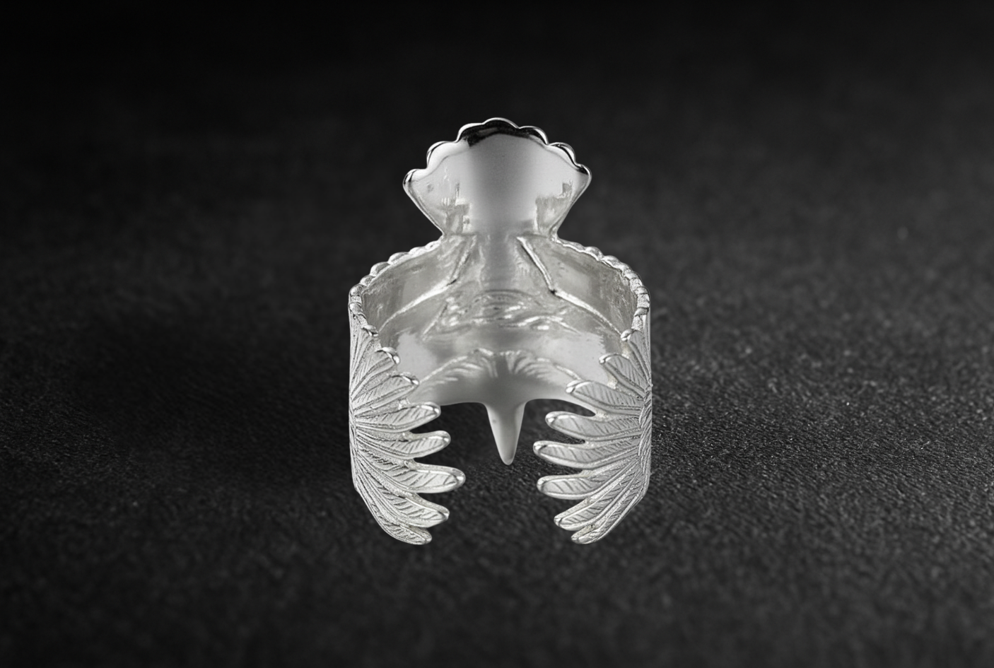 Men's Carved Flying Eagle Wings Open Sterling Silver Plated Two-Tone Ring