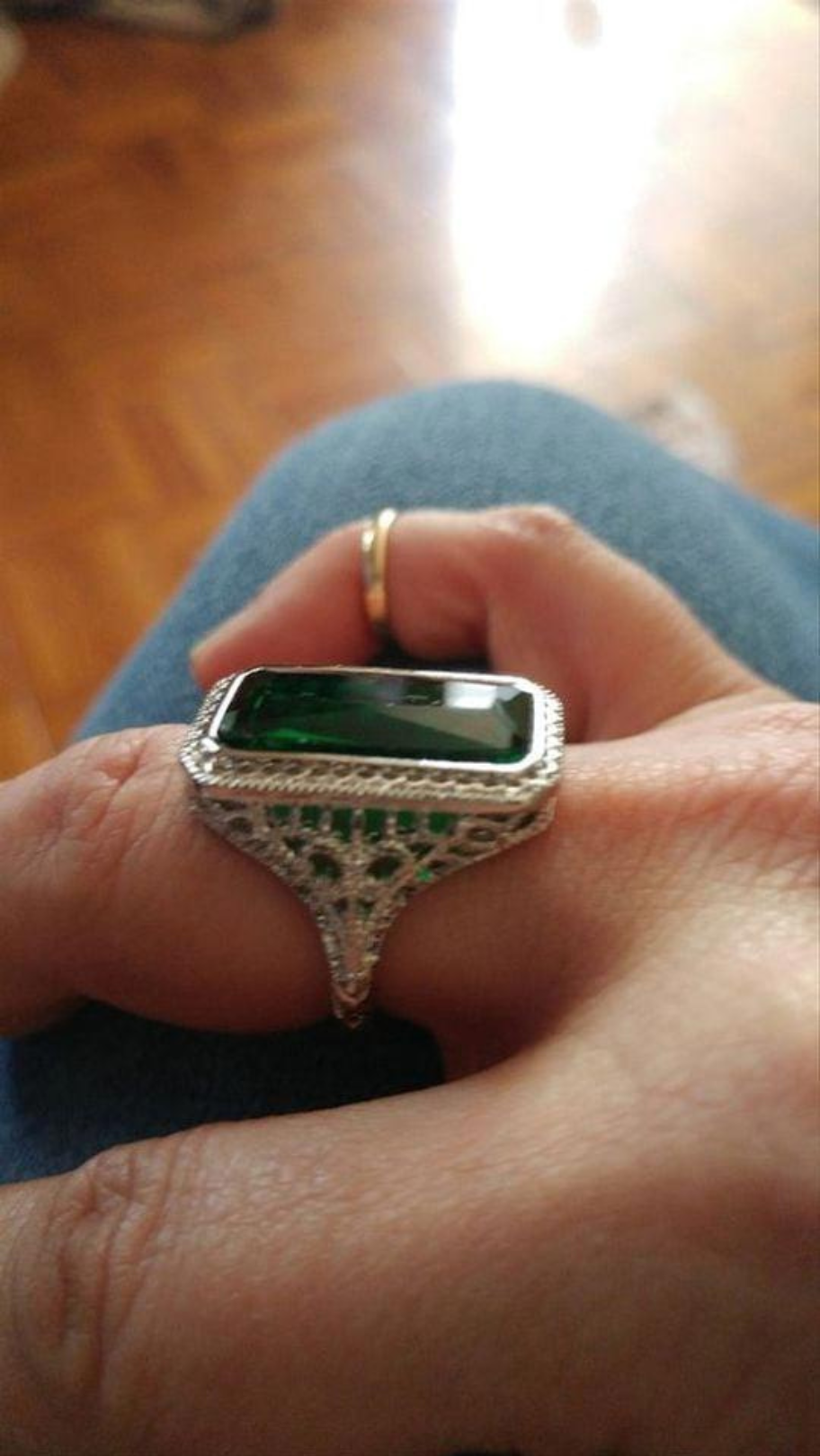 Vintage Emerald Green Cut Retro Hollow Antique Celtic Silver Ring