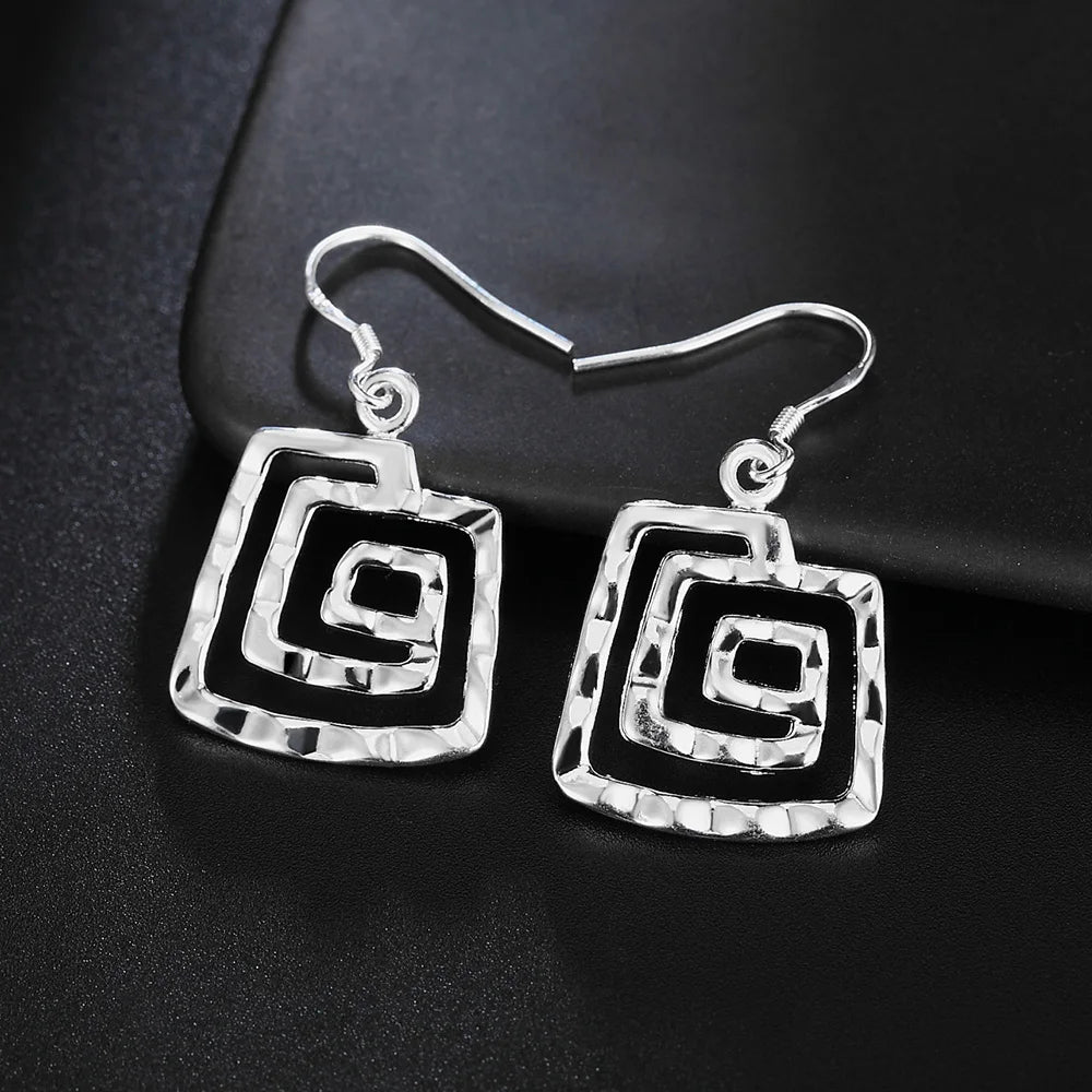 Sterling Silver Spiral Coil Link Geometric Earrings