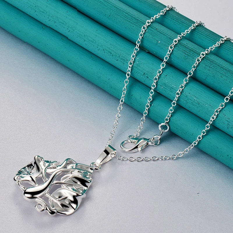 925 Sterling Silver Classic Leaf Pendant Necklace & Chain