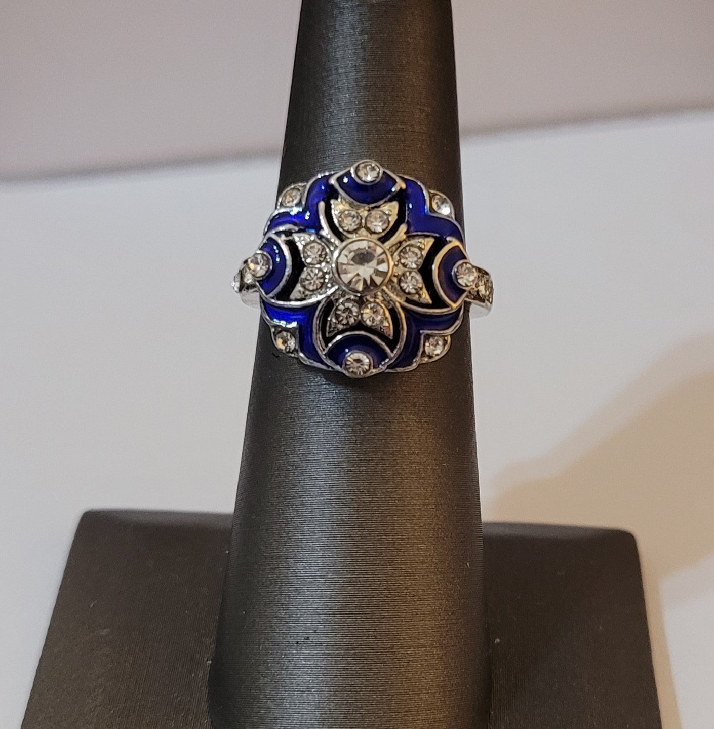 Vintage Blue Faux Sapphire 925 Silver Art Deco Ring