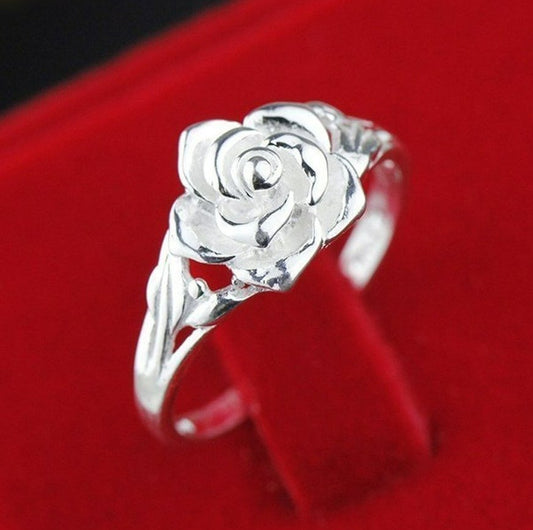 Sterling Silver Floral Rose Flower Ring