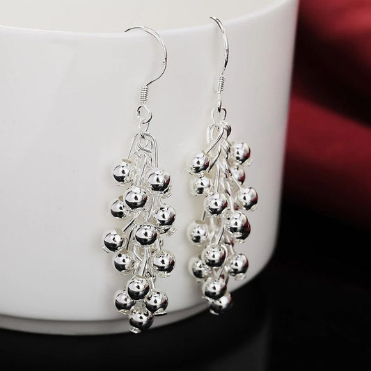Round Beaded Noble Cluster Silver Earrings