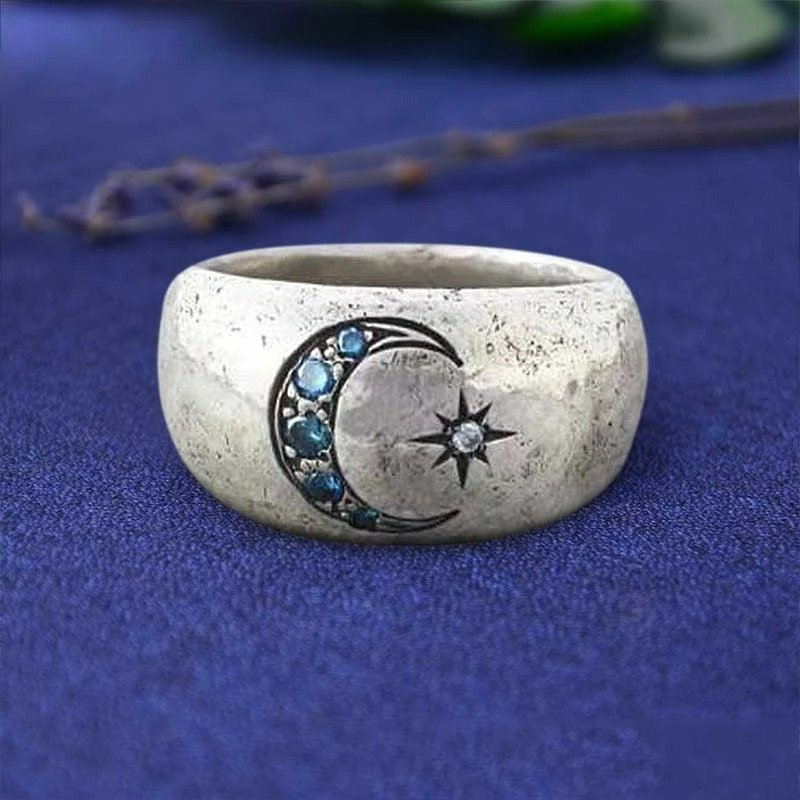 Bohemian Vintage Sun Moon Silver Retro Ring