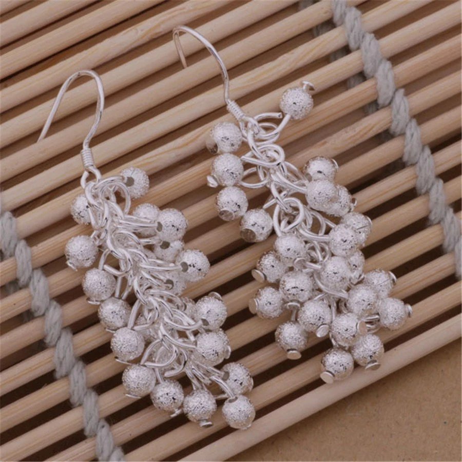 Round Beaded Noble Cluster Silver Earrings