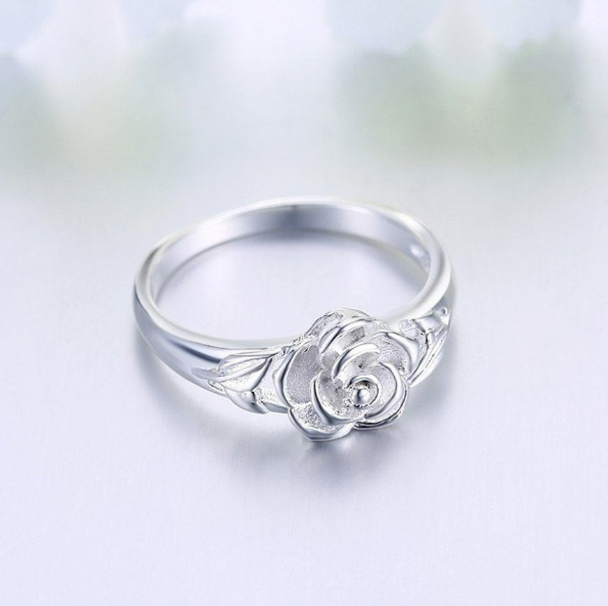 Sterling Silver Floral Rose Flower Ring