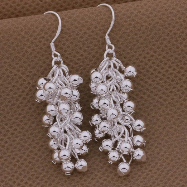 Round Beaded Noble Cluster Silver Earrings