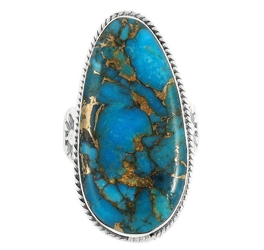 Huge Natural Blue Turquoise Flower Antique 925 Silver Ring