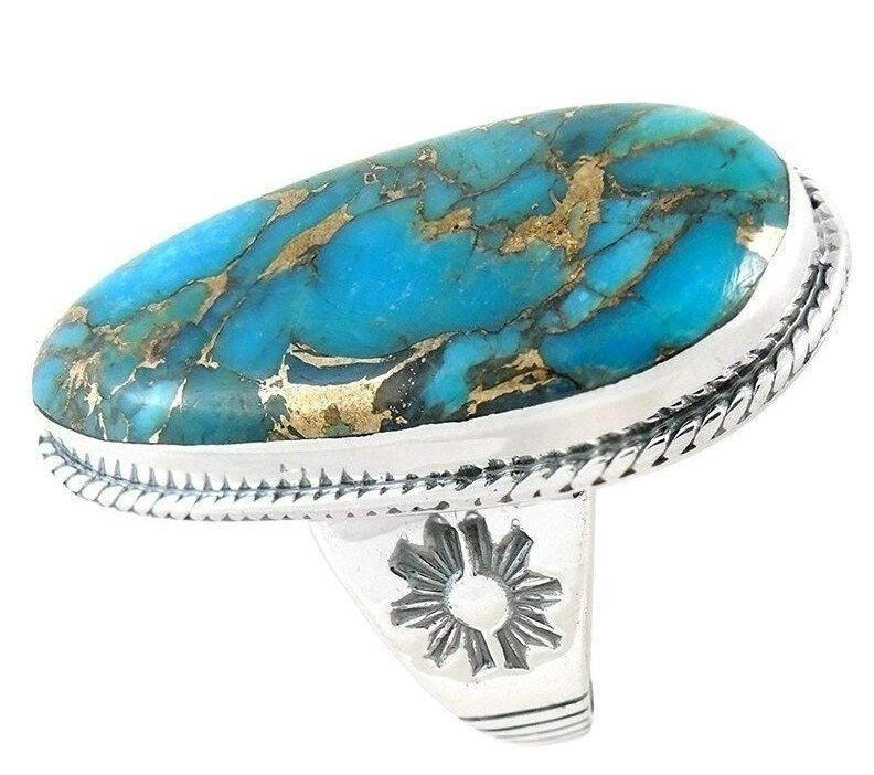 Huge Natural Blue Turquoise Flower Antique 925 Silver Ring