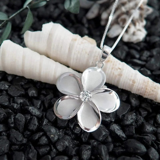 White Floral Flower Silver Necklace & Chain