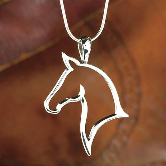 Hollow Horse Head Silver Necklace & 21" Chain