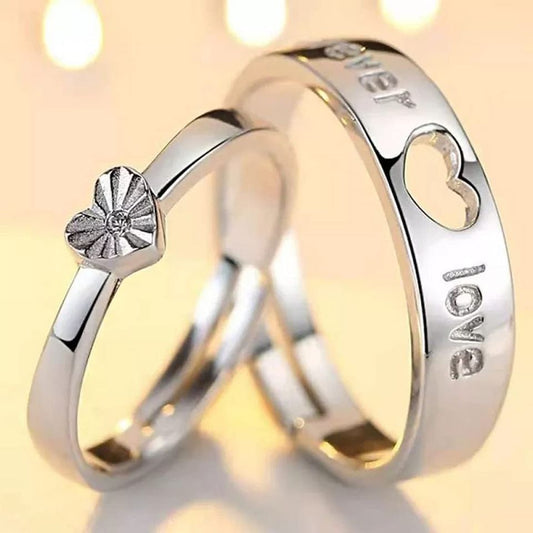 2pcs Sterling Silver Hollow Heart Matching Couple Rings