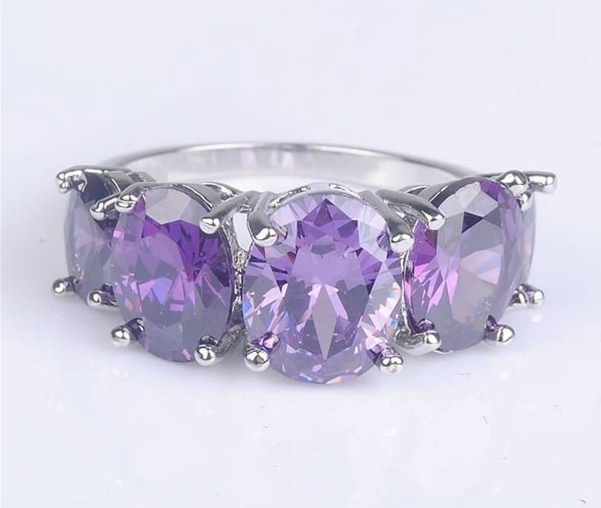 925 Sterling Silver Purple Tanzanite 5 Stone Ring