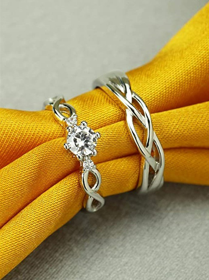 2pcs Sterling Silver Love Intertwined Matching Couples Rings