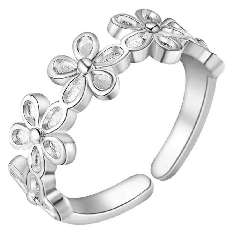 925 Sterling Silver Multi Daisy Open Flower Ring
