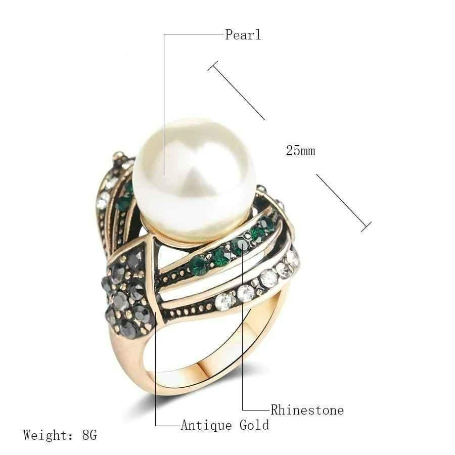 Vintage White Pearl Antique Gold Tone Turkish Ring