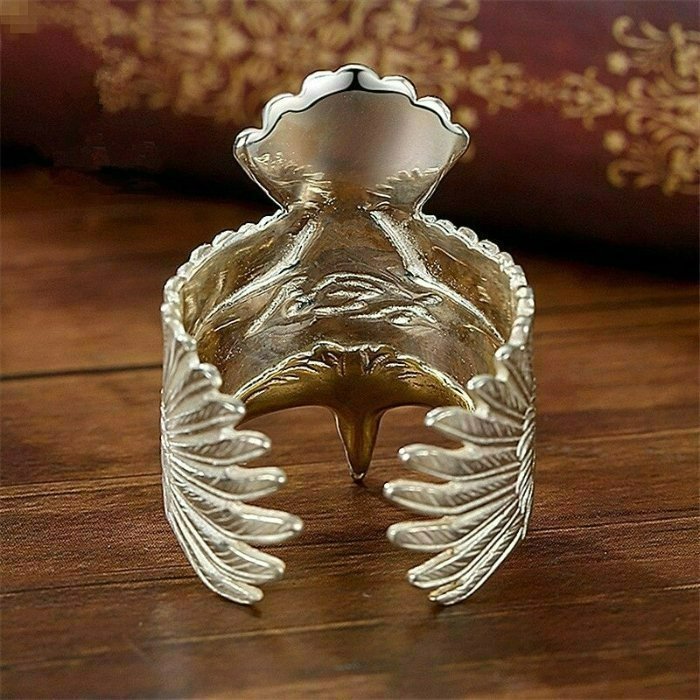 Sterling Silver Carved Flying Eagle Wings Open Ring