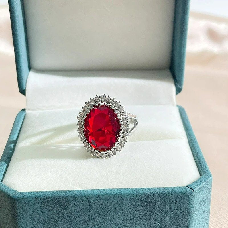 Huge 15mm Oval Ruby Red Silver Ring