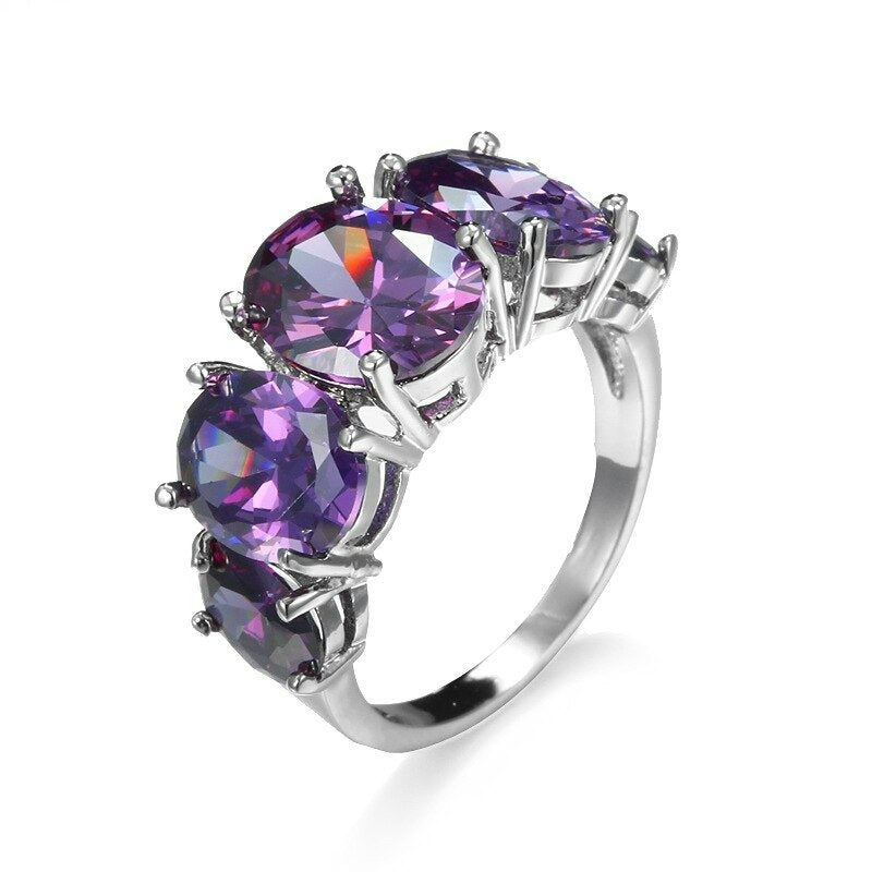 925 Sterling Silver Purple Tanzanite 5 Stone Ring