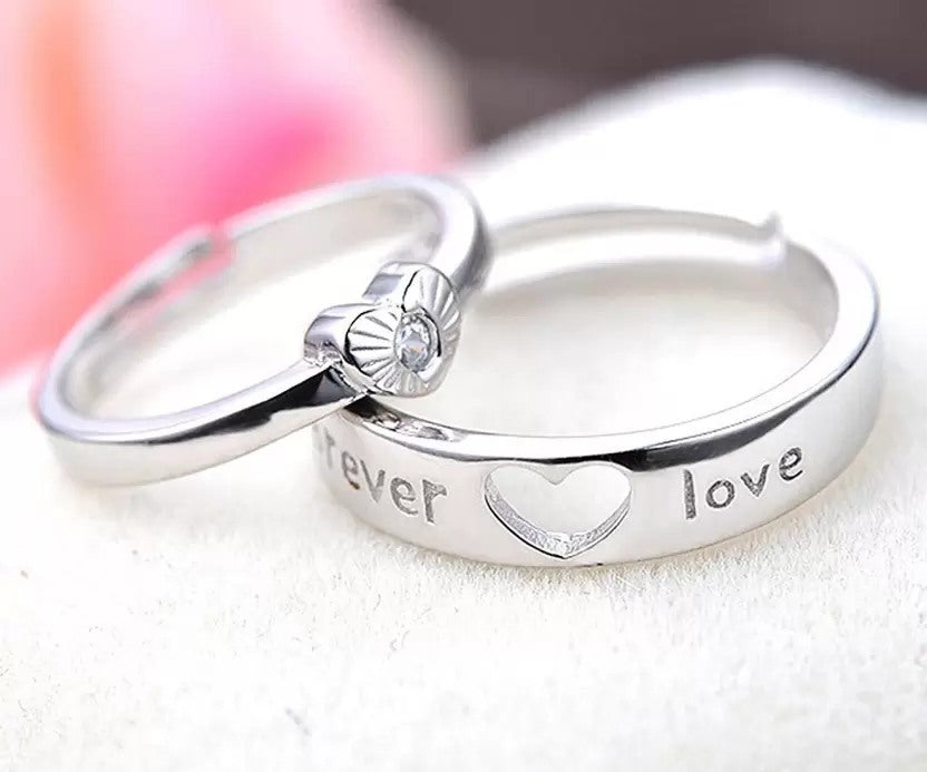 2pcs Sterling Silver Hollow Heart Matching Couple Rings